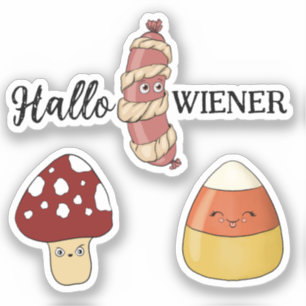 Funny Halloween Hotdog Candy Corn und Mushroom Aufkleber