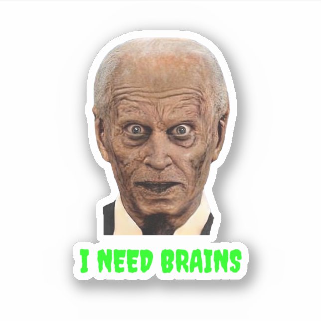 Funny Halloween Joe Biden Zombie I Need Brains Cos Aufkleber (Vorderseite)