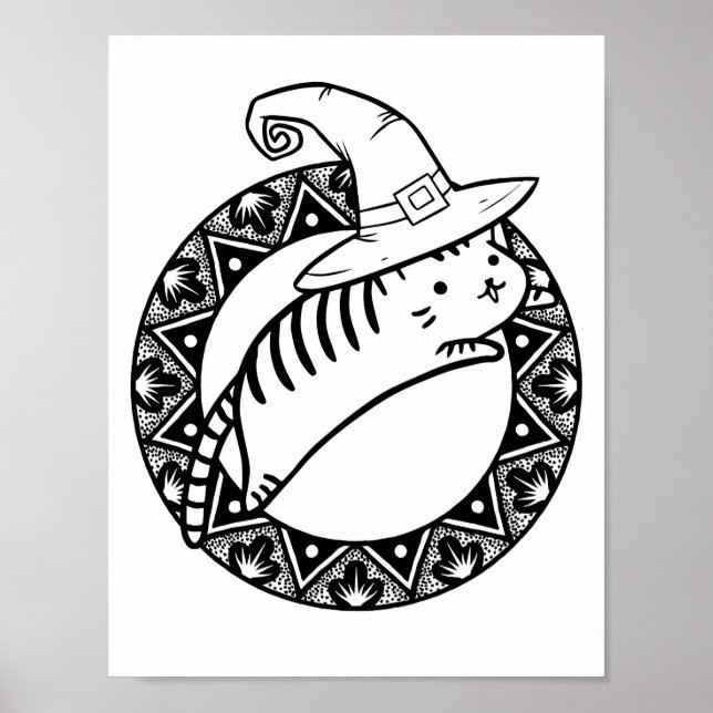 Funny Halloween Jumping Cat Coloring Page Poster (Vorne)