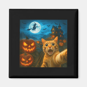Funny Halloween Katze Selfie mit Soky Pumpkins Män Magnet