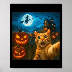 Funny Halloween Katze Selfie mit Soky Pumpkins Män Poster