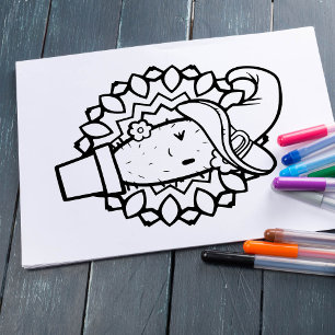 Funny Halloween Lächelnde Cactus Coloring Page Poster