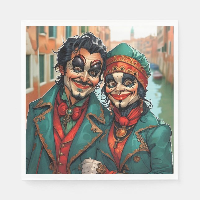 Funny Halloween Make-up Face Karikaturenpaar Serviette (Vorderseite)