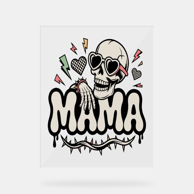 Funny Halloween Mama Cool Skull Acrylschild (Vorderseite)