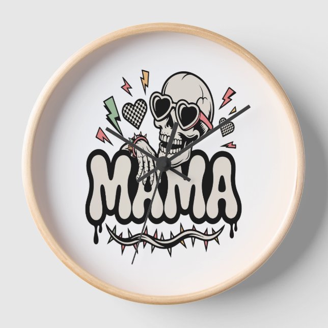 Funny Halloween Mama Cool Skull Uhr (Vorderseite)
