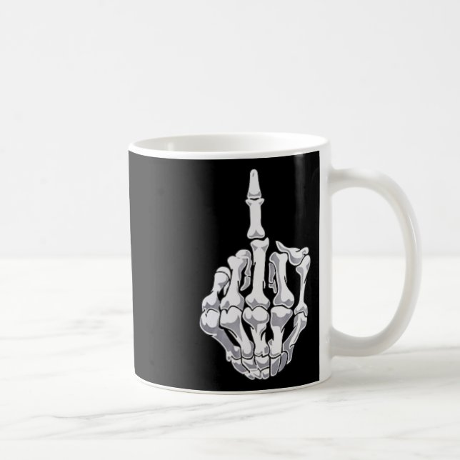 Funny Halloween Middle Finger Skeleton Hand Skull Kaffeetasse (Rechts)