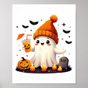 Funny Halloween Niedlich Ghost Drink Ice Kaffee Wo Poster