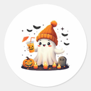 Funny Halloween Niedlich Ghost Drink Ice Kaffee Wo Runder Aufkleber