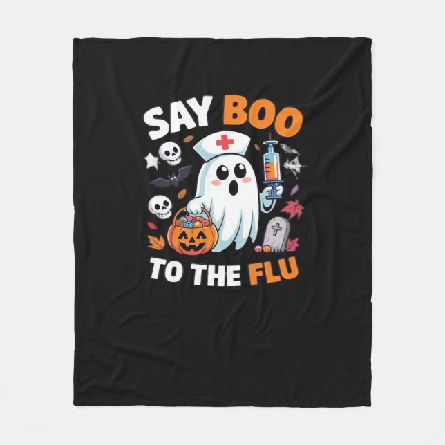 Funny Halloween Nurse Ghost T - Shirt - "Say Boo t Fleecedecke (Vorderseite)