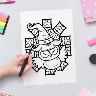 Funny Halloween Owl Coloring Page Poster