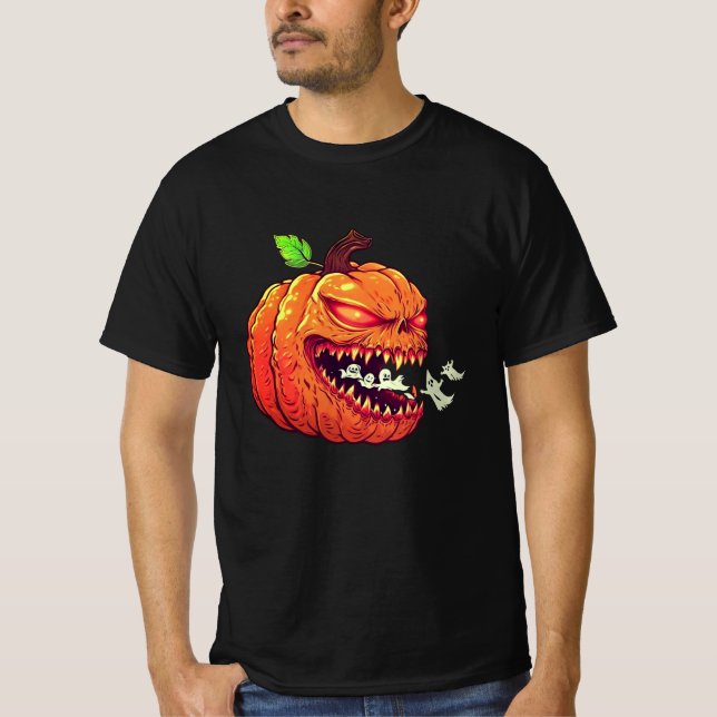 Funny Halloween Pac-Man Pumpkin Ghost Alien T-Shir T-Shirt (Vorderseite)