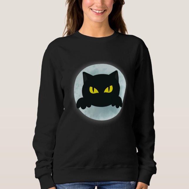 Funny Halloween party black cat moon design men wo Sweatshirt (Vorderseite)