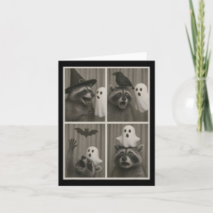 Funny Halloween Party Raccoon Foto Cabin Design Karte