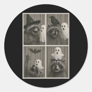 Funny Halloween Party Raccoon Foto Cabin Design Runder Aufkleber