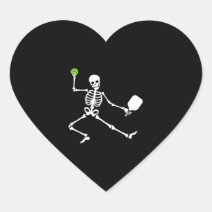 Funny Halloween Pickleball Kostüm Skelett Herz-Aufkleber