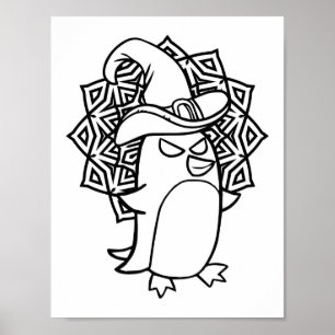 Funny Halloween Pinguin Coloring Page Poster
