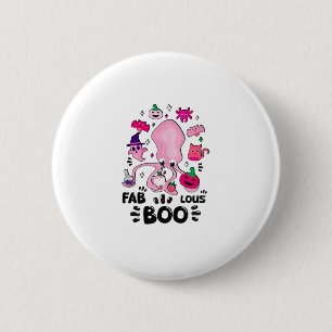 Funny Halloween Pink Cat Ghost Juggling Octopus Fa Button