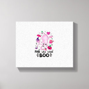 Funny Halloween Pink Cat Ghost Juggling Octopus Fa Leinwanddruck