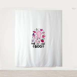 Funny Halloween Pink Cat Ghost Juggling Octopus Fa Wandteppich