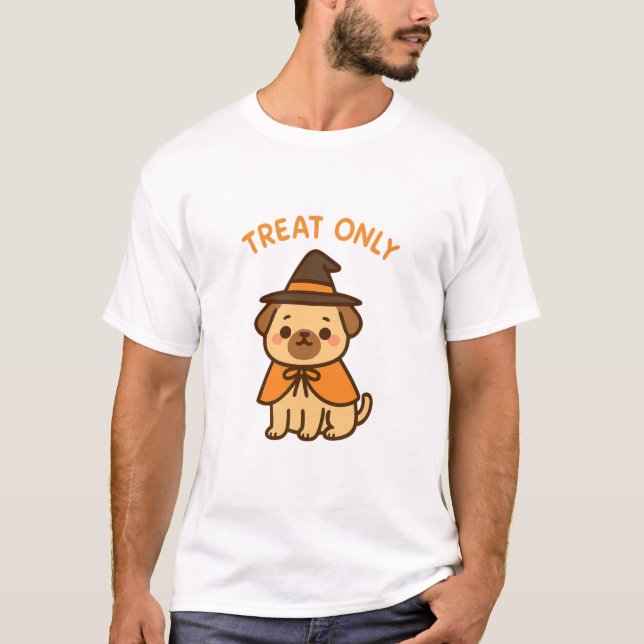 Funny Halloween Pug Witch T-Shirt (Vorderseite)