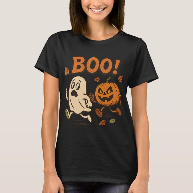 Funny Halloween Pumpkin Chasing Ghost | unheimlich T-Shirt (Vorderseite)
