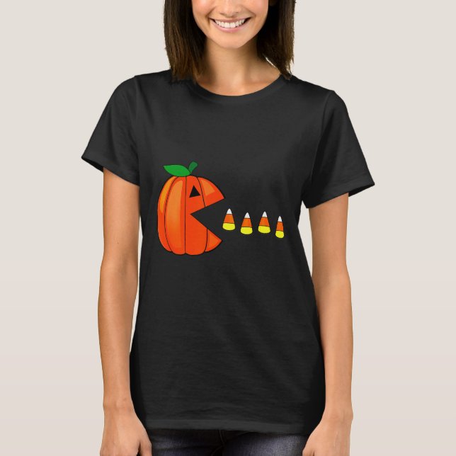 Funny Halloween Pumpkin Eating Candy Corn  T-Shirt (Vorderseite)