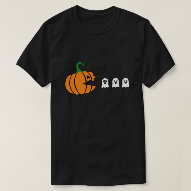 Funny Halloween Pumpkin Eating Ghost, Gamer Gesche T-Shirt (Design vorne)