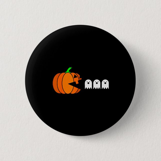 Funny Halloween Pumpkin Eating Ghost, Gamer Men Wo Button (Vorderseite)