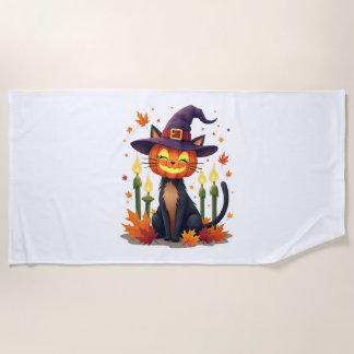 Funny Halloween Pumpkin Head Cat Lover Strandtuch