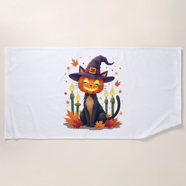Funny Halloween Pumpkin Head Cat Lover Strandtuch (Vorderseite)