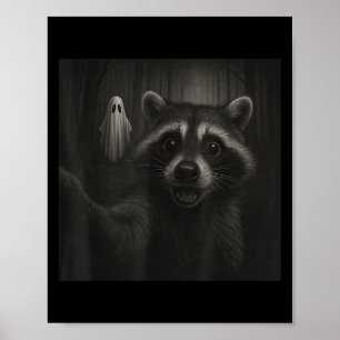 Funny Halloween Raccoon Selfie mit Soky Ghost Poster