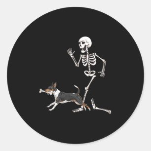 Funny Halloween Rat Terrier and Skeleton Runder Aufkleber