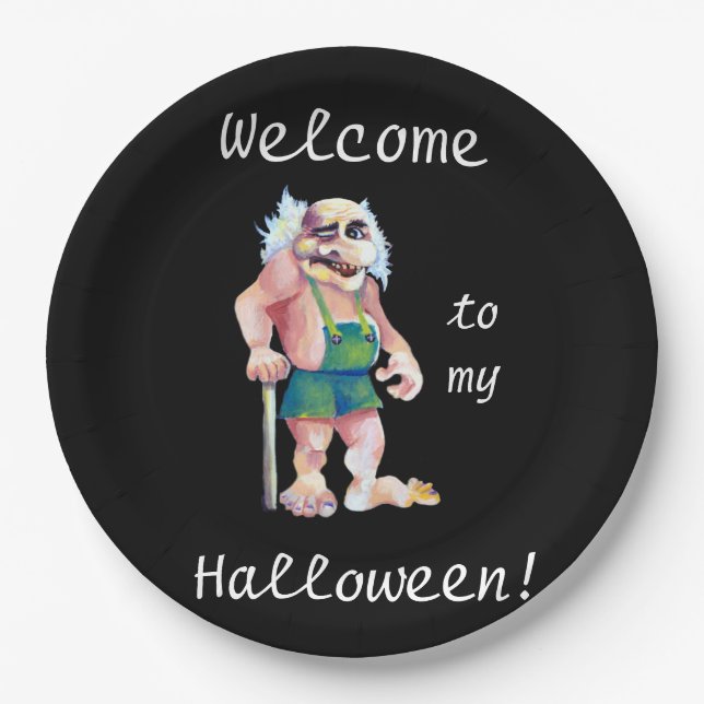 Funny Halloween Scandinavian Ogre Troll Pappteller (Vorderseite)