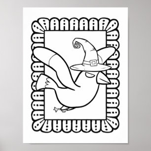 Funny Halloween Seagull Coloring Page Poster