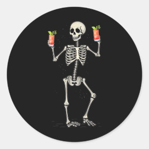 Funny Halloween Skeleton Drink Bloody Mary Schwanz Runder Aufkleber