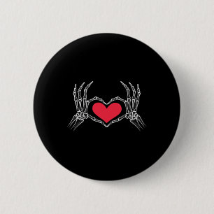 Funny Halloween Skeleton Hand Heart Sign Liebe Red Button