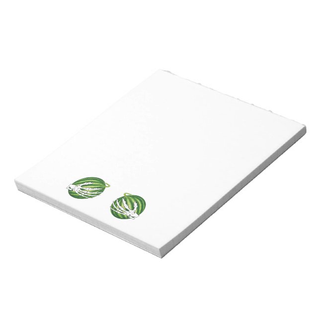 Funny Halloween Skeleton Hands Holding Melons Notizblock (Rotiert)