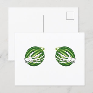 Funny Halloween Skeleton Hands Holding Melons Postkarte