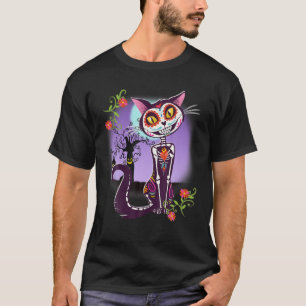 Funny Halloween Skeleton Mexican Sugar Skull Cat C T-Shirt