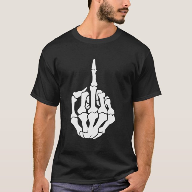 Funny Halloween Skeleton Middle Finger T-Shirt (Vorderseite)