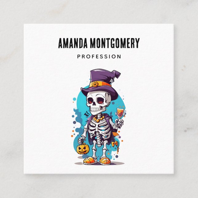 Funny Halloween Skeleton mit Top Hat Quadratische Visitenkarte (Vorderseite)
