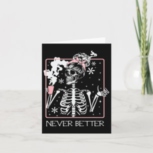 Funny Halloween Skeleton trinken Kaffee Zitat Nev Karte
