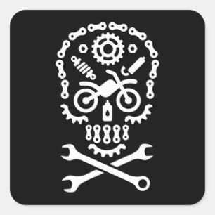 Funny Halloween Skull Motocross Motorrad Dirt Quadratischer Aufkleber
