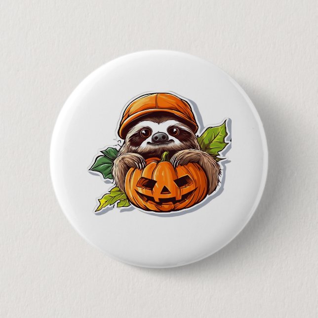 Funny Halloween Sloth Sticker Klassischer T - Shir Button (Vorderseite)