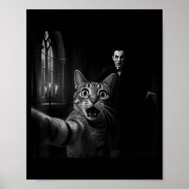 Funny Halloween Surprised Ed Cat Selfie Dracula Va Poster (Vorne)