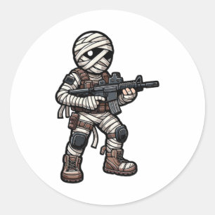 Funny Halloween Tacmy Mummy Army Men Veteran Co Runder Aufkleber