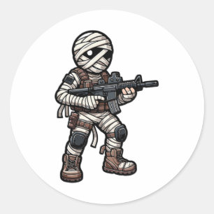 Funny Halloween Tacmy Mummy Army Men Veteran Co Runder Aufkleber