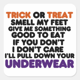 Funny Halloween Trick oder Treat Gedicht Quadratischer Aufkleber