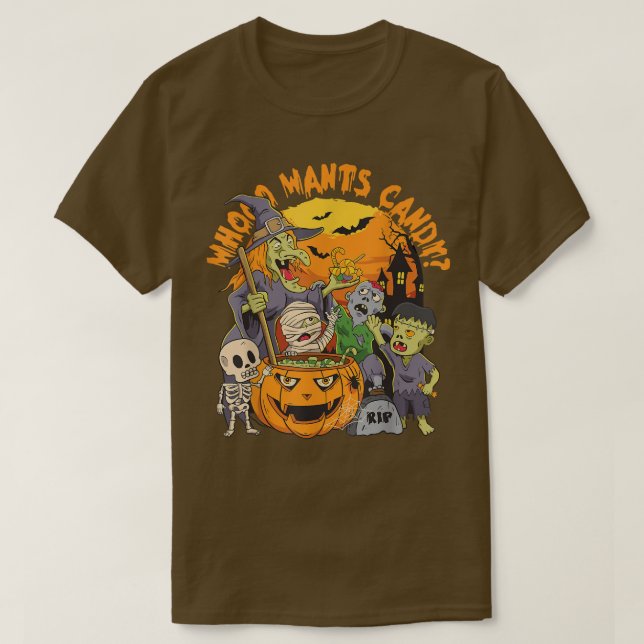 Funny Halloween Whooo Will Candy Witch Ghost Zomb T-Shirt (Design vorne)
