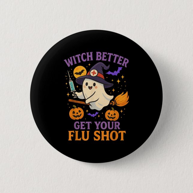 Funny Halloween Witz Ghost Flu Shot Nurse Button (Vorderseite)